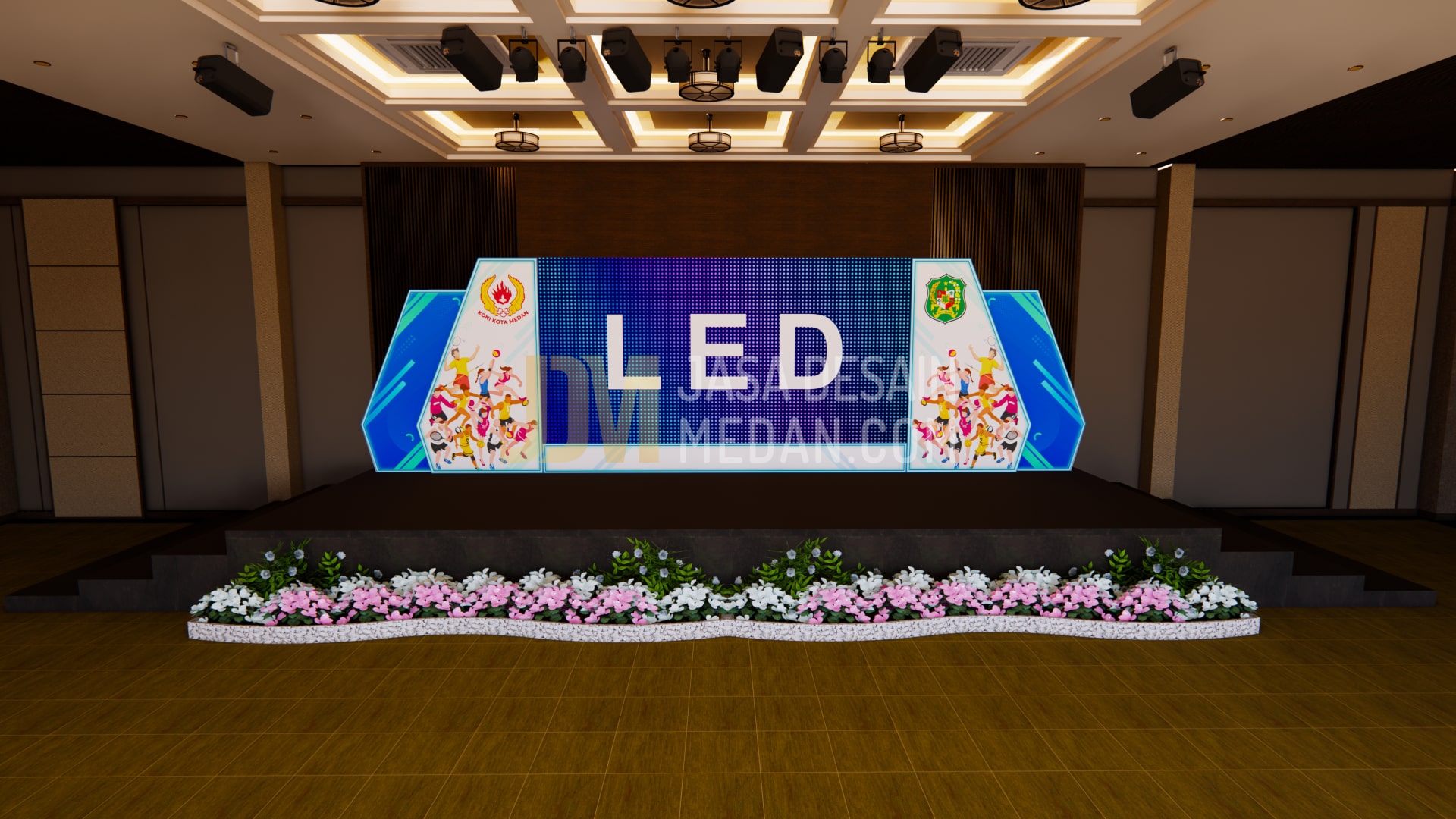 Desain 3D Event Pelantikan KONI Kota Medan 2025