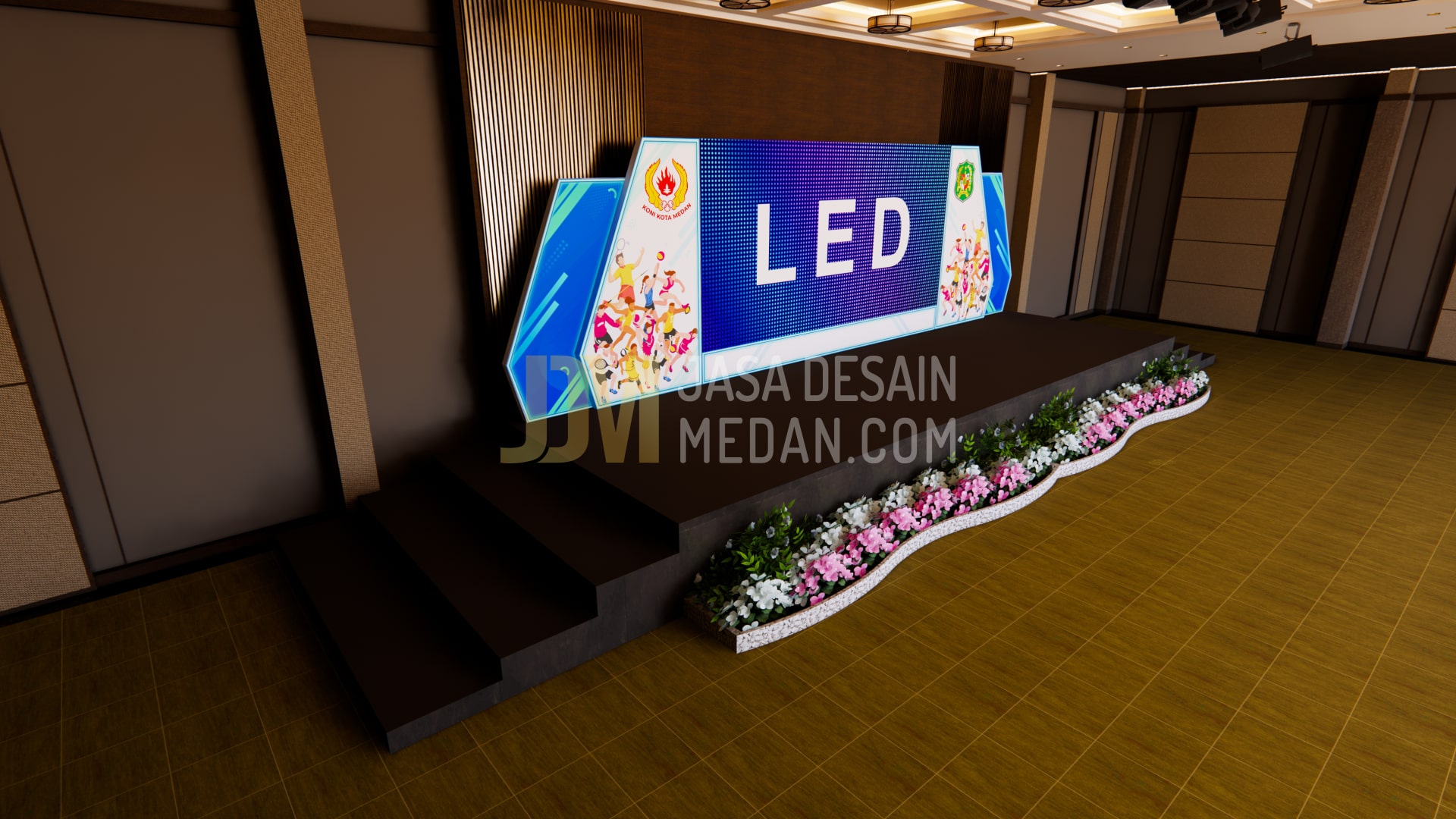 Desain 3D Event Pelantikan KONI Kota Medan 2025
