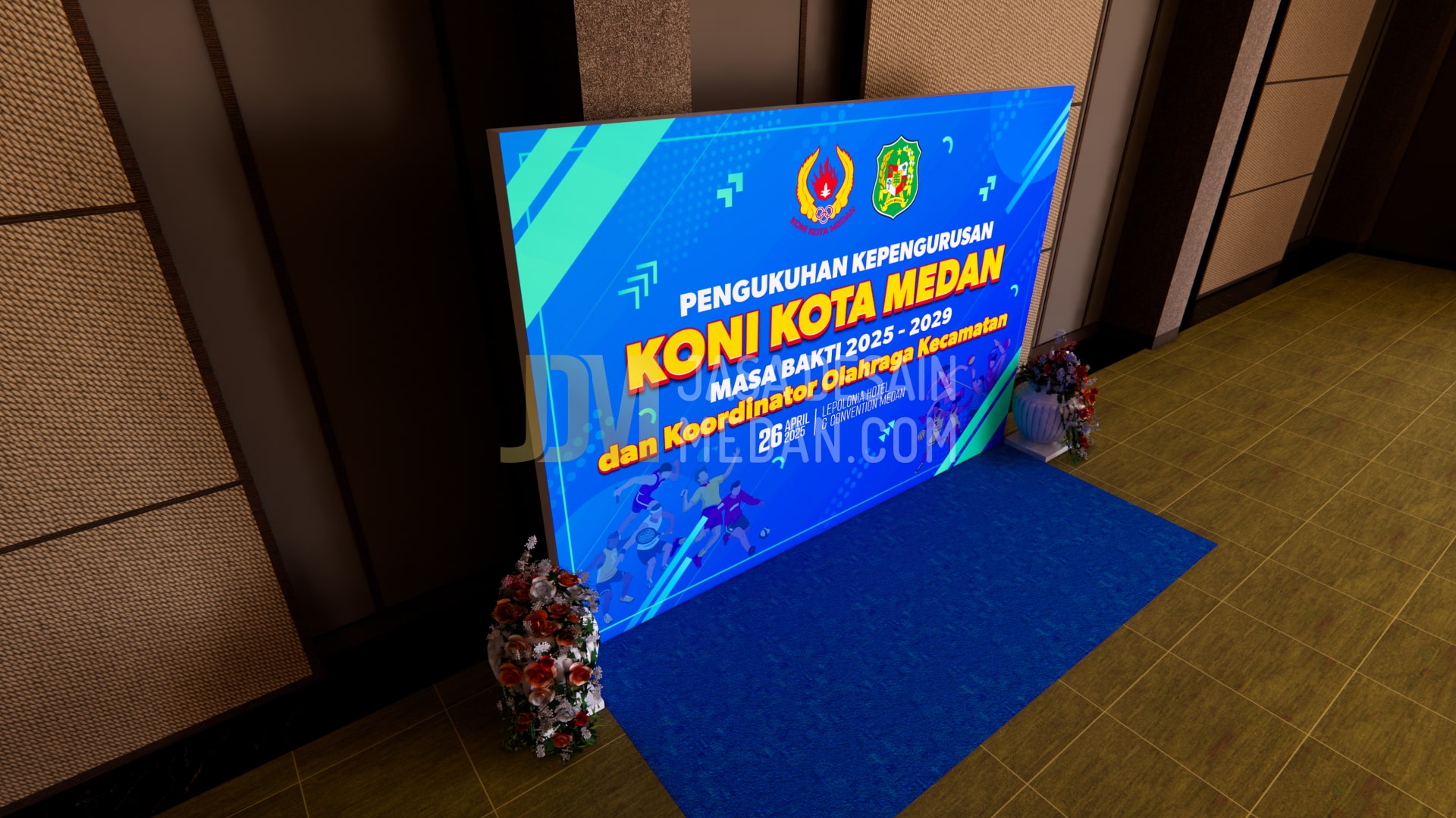 Desain 3D Event Pelantikan KONI Kota Medan 2025